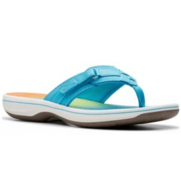 Clarks Cloud Steppers Breeze Sea Flip Flops Turquoise/Coral Ombre 🆕⌚📦🏃💨🚚 - Picture 3 of 16
